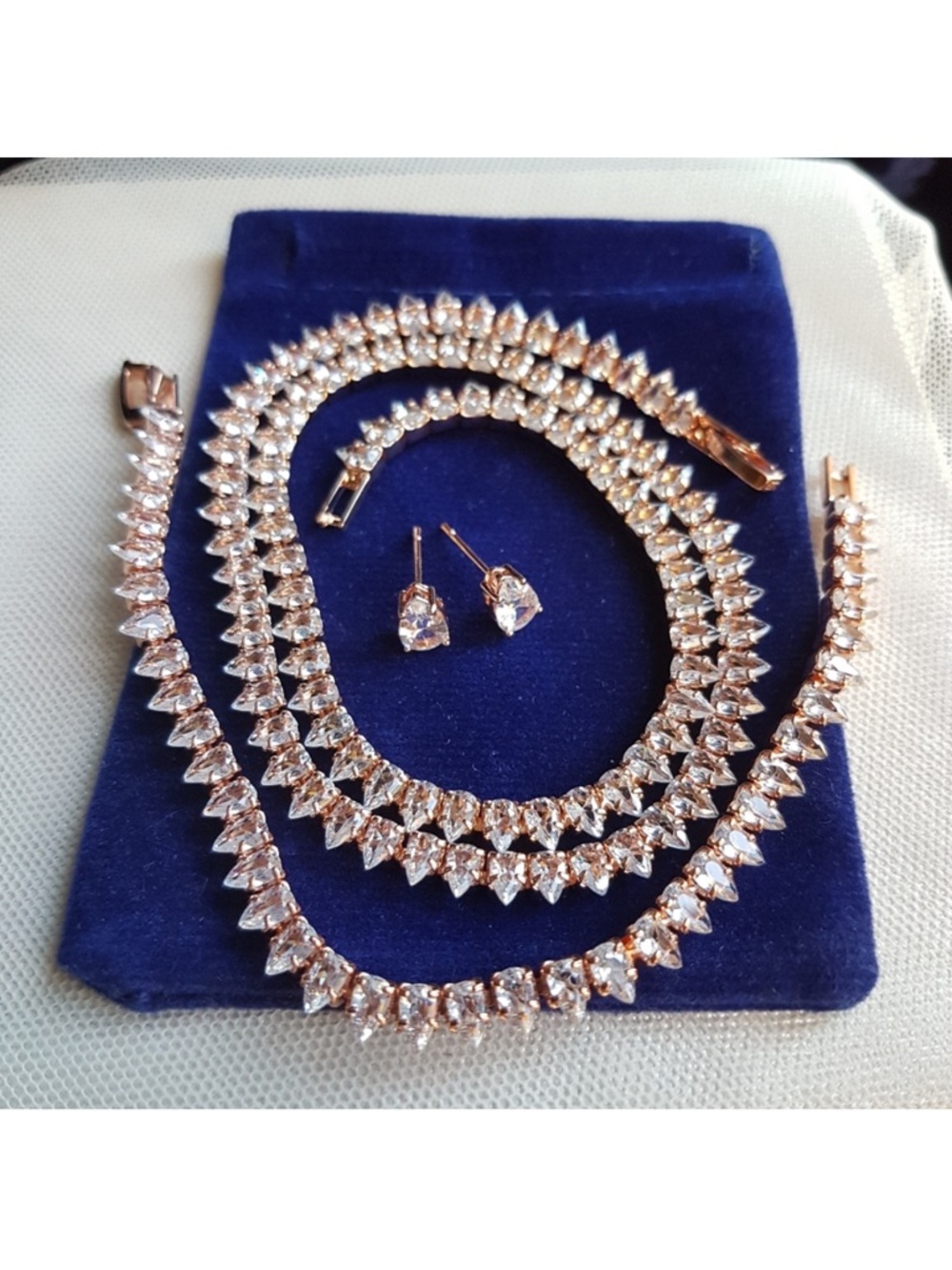 Swarovski Elements Rose Gold Plated Teardrop Tennis Necklace NEW - Picture 14 of 16